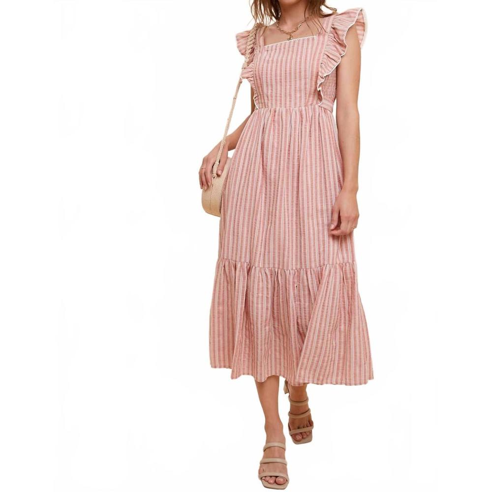 NEW IN-LOOM striped midi dress in rust